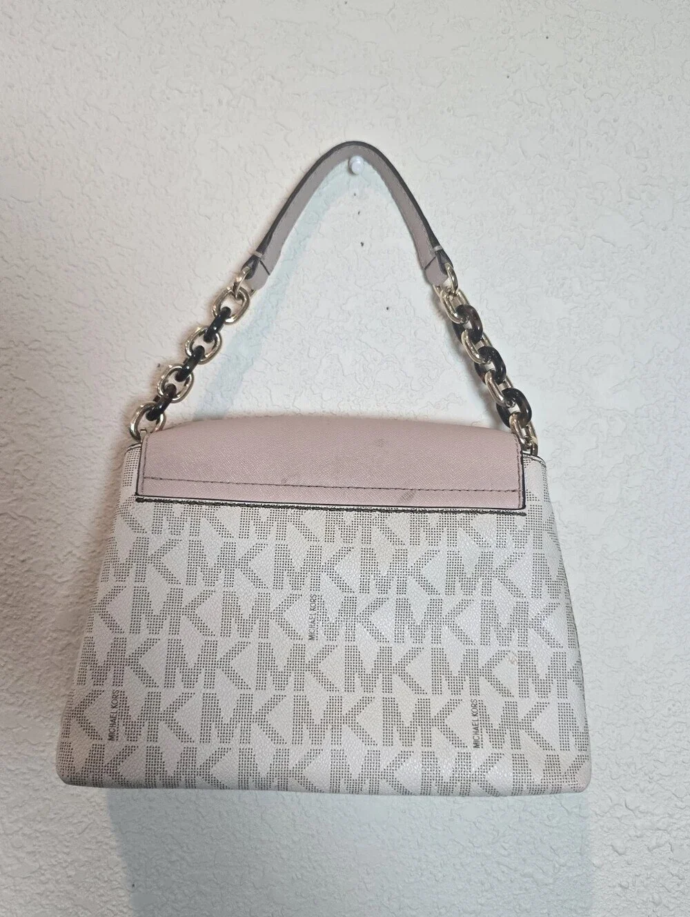 Michael Kors Pale Pink Logo-Print Shoulder Bag with Gold Accents